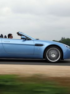 Preview wallpaper aston martin, v8, vantage, 2008, blue, side view, cabriolet, asphalt