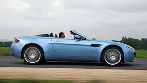 Preview wallpaper aston martin, v8, vantage, 2008, blue, side view, cabriolet, asphalt