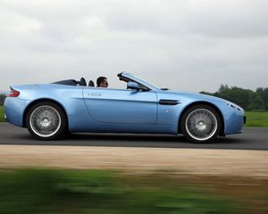 Preview wallpaper aston martin, v8, vantage, 2008, blue, side view, cabriolet, asphalt