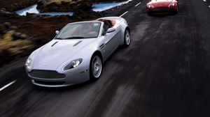 Preview wallpaper aston martin, v8, vantage, 2006, silver, red, front view, speed, race