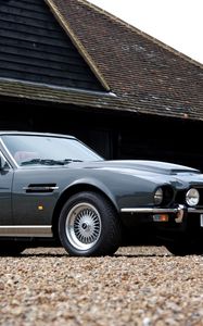 Preview wallpaper aston martin, v8, vantage, 1986, gray, side view, car, retro