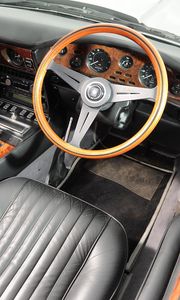 Preview wallpaper aston martin, v8, volante, 1977, black, salon, interior, steering wheel, speedometer, retro