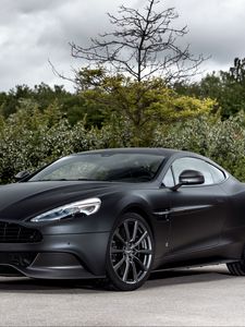 Preview wallpaper aston martin, vanquish, one of seven, black, side view