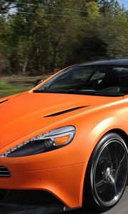 Preview wallpaper aston martin, vanquish orange, orange, speed, front view