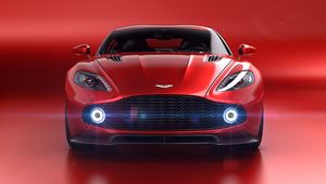 Preview wallpaper aston martin vanquish zagato volante, aston martin, red, front view, supercar, lights