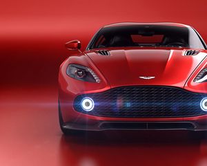 Preview wallpaper aston martin vanquish zagato volante, aston martin, red, front view, supercar, lights