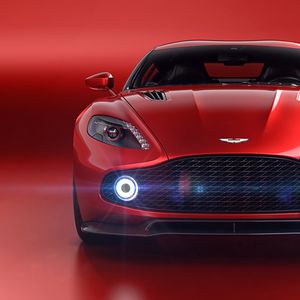 Preview wallpaper aston martin vanquish zagato volante, aston martin, red, front view, supercar, lights