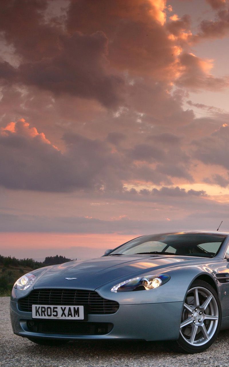 800x1280 Wallpaper aston martin, vantage, side view, sunset