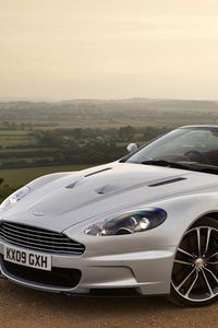 Preview wallpaper aston martinя, dbs, 2009, silver metallic, side view, cabriolet, nature