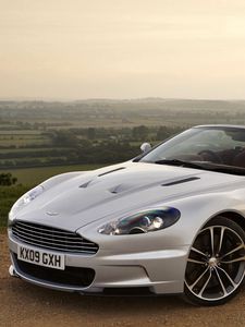 Preview wallpaper aston martinя, dbs, 2009, silver metallic, side view, cabriolet, nature