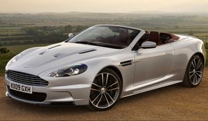 Preview wallpaper aston martinя, dbs, 2009, silver metallic, side view, cabriolet, nature