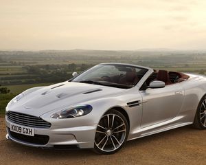 Preview wallpaper aston martinя, dbs, 2009, silver metallic, side view, cabriolet, nature