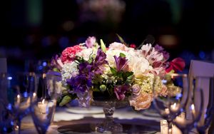 Preview wallpaper astrometry, hydrangea, flowers, bowl, composition, table, elegant place settings