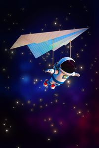 Preview wallpaper astronaut, airplane, paper, stars, space, art