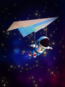 Preview wallpaper astronaut, airplane, paper, stars, space, art