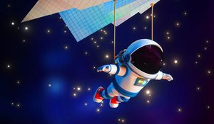 Preview wallpaper astronaut, airplane, paper, stars, space, art