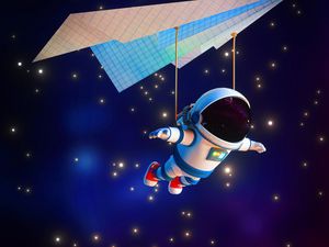 Preview wallpaper astronaut, airplane, paper, stars, space, art