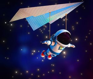 Preview wallpaper astronaut, airplane, paper, stars, space, art