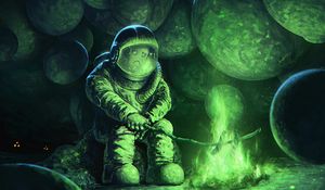 Preview wallpaper astronaut, bonfire, art, space, loneliness