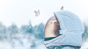 Preview wallpaper astronaut, butterflies, spacesuit, space, light