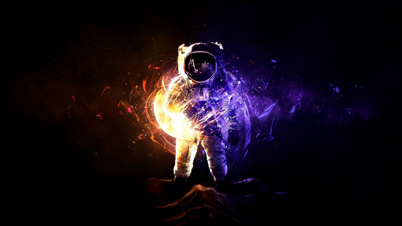 Wallpaper astronaut, cosmonaut, space suit, shards, shine
