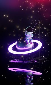 Preview wallpaper astronaut, fisherman, planet, glow, stars, art