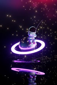 Preview wallpaper astronaut, fisherman, planet, glow, stars, art