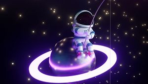 Preview wallpaper astronaut, fisherman, planet, glow, stars, art