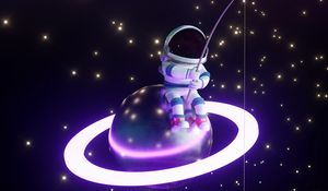 Preview wallpaper astronaut, fisherman, planet, glow, stars, art