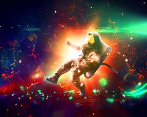 Preview wallpaper astronaut, flash, bright, colorful, sparks