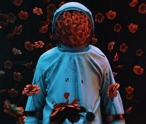 Preview wallpaper astronaut, flowers, spacesuit, gravity, 3d