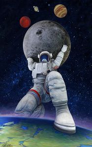 Preview wallpaper astronaut, giant, art, planets, space