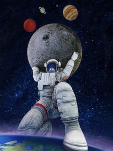 Preview wallpaper astronaut, giant, art, planets, space