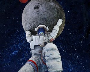 Preview wallpaper astronaut, giant, art, planets, space