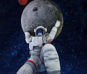 Preview wallpaper astronaut, giant, art, planets, space