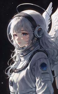 Preview wallpaper astronaut, girl, spacesuit, anime, art