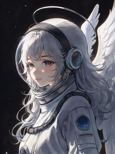 Preview wallpaper astronaut, girl, spacesuit, anime, art