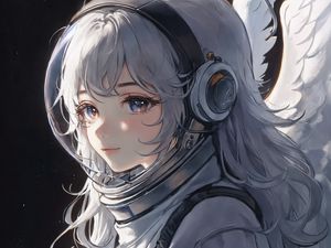 Preview wallpaper astronaut, girl, spacesuit, anime, art