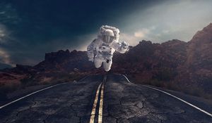 Preview wallpaper astronaut, gravity, road, asphalt, rocks, stones