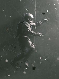 Preview wallpaper astronaut, gravity, spacesuit, jump, gray