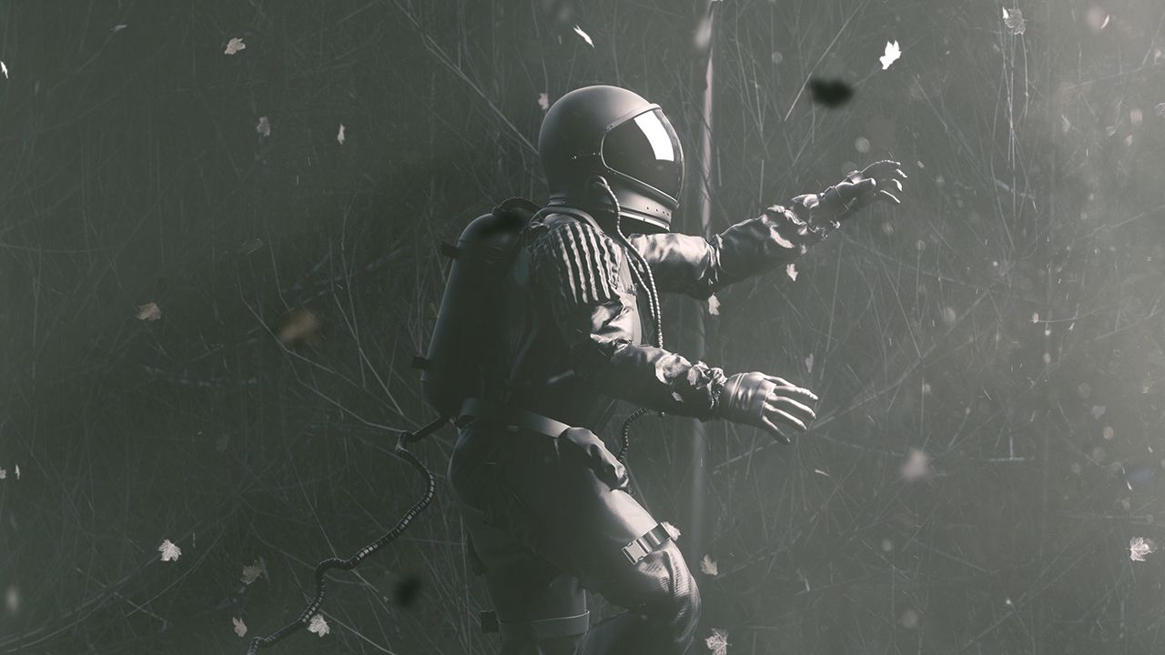 Wallpaper astronaut, gravity, spacesuit, jump, gray