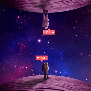 Preview wallpaper astronaut, huskies, space, art