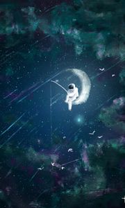 Preview wallpaper astronaut, moon, fishing, art