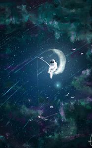 Preview wallpaper astronaut, moon, fishing, art