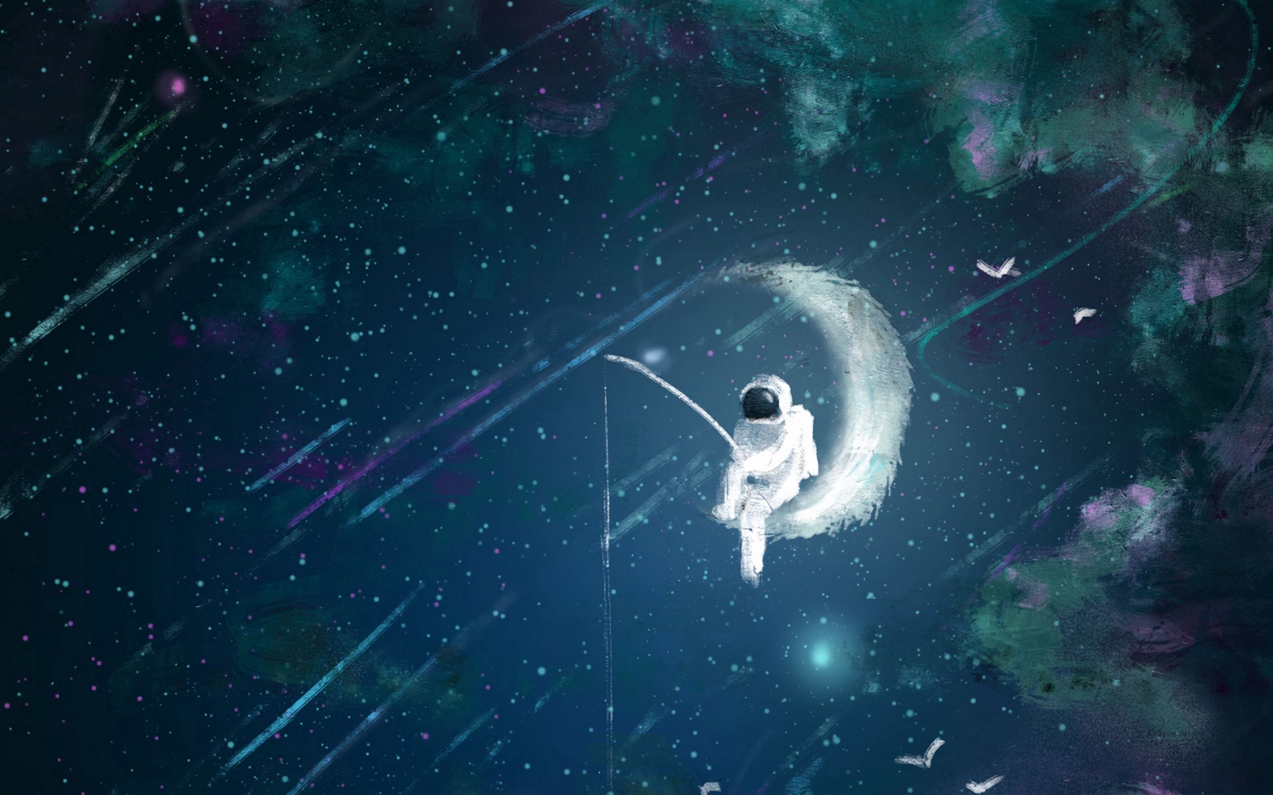 Download wallpaper 2560x1600 astronaut, moon, fishing, art widescreen