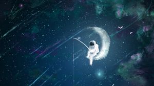 Preview wallpaper astronaut, moon, fishing, art