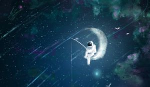 Preview wallpaper astronaut, moon, fishing, art