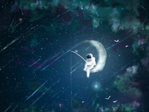 Preview wallpaper astronaut, moon, fishing, art