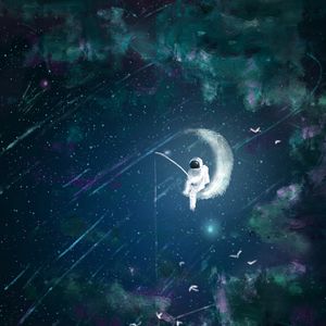 Preview wallpaper astronaut, moon, fishing, art