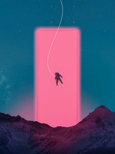Preview wallpaper astronaut, neon, art, space, mountains